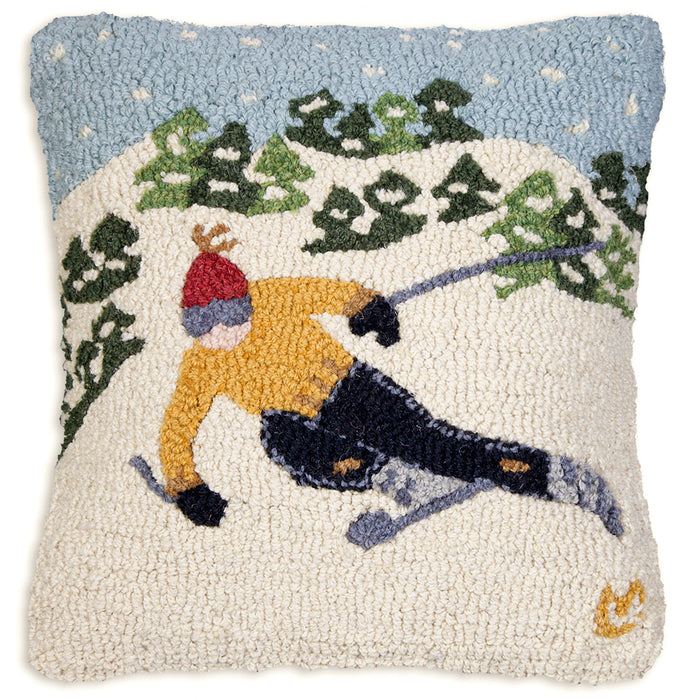 Tree Skier  - Hooked Wool Pillow