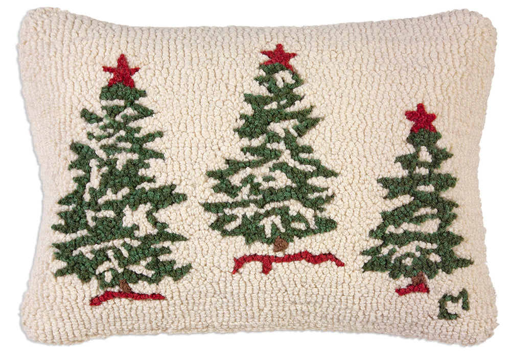 Trees On White  - Hooked Wool Pillow