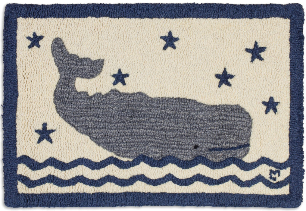 Whale in Water - Hooked Wool Rug
