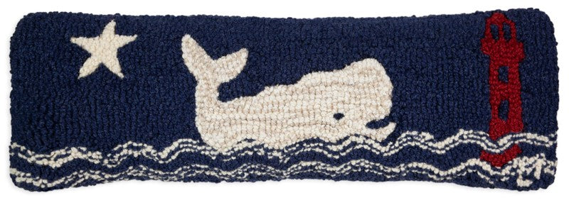 Whale Watch White - Hooked Wool Pillow