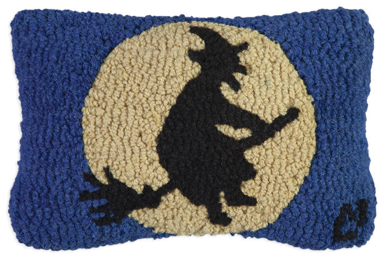 Wild Witch with Moon - Hooked Wool Pillow