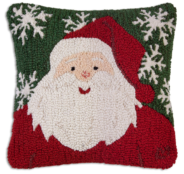 Winter Santa  - Hooked Wool Pillow