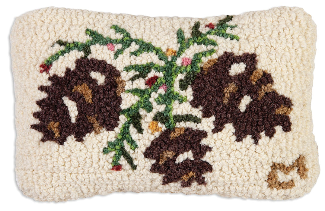 Winterberry Cones - Hooked Wool Pillow