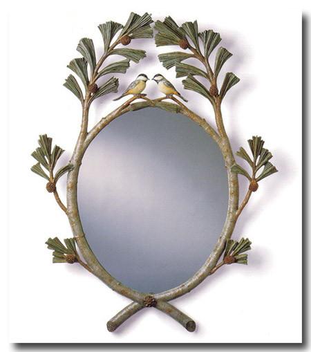 Chickadees in Pine Boughs Mirror (Hand Painted or Gold Finish)